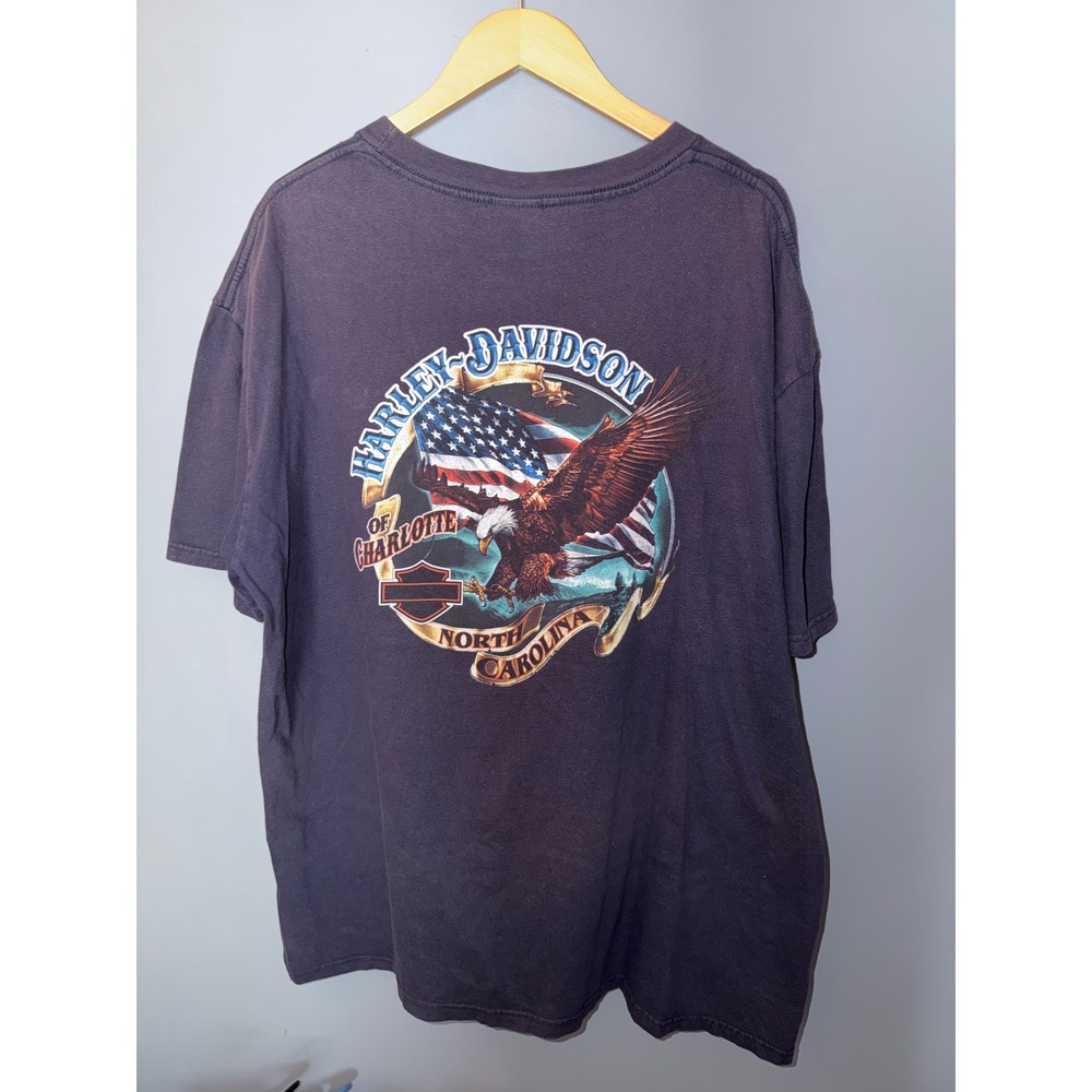 Harley Davidson Charlotte NC Eagle American Flag Pocket T-Shirt Mens Black XL
